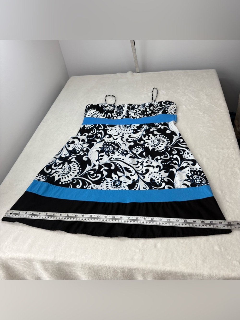 Vintage Jessica Y2K Black White Floral Sundress 16 Petite Cotton Padded Bodice - Picture 6 of 10